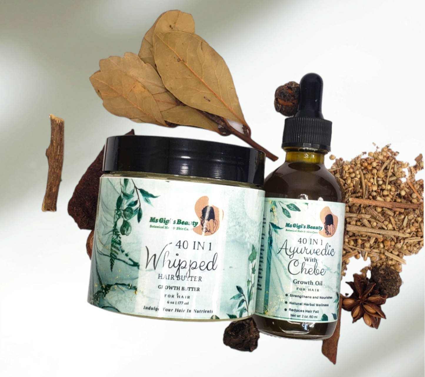Ayurvedic Hair Oil & Butter, 40 IN 1 Ayurvedic With Chebe Hair Growth Oil & Butter Bundle