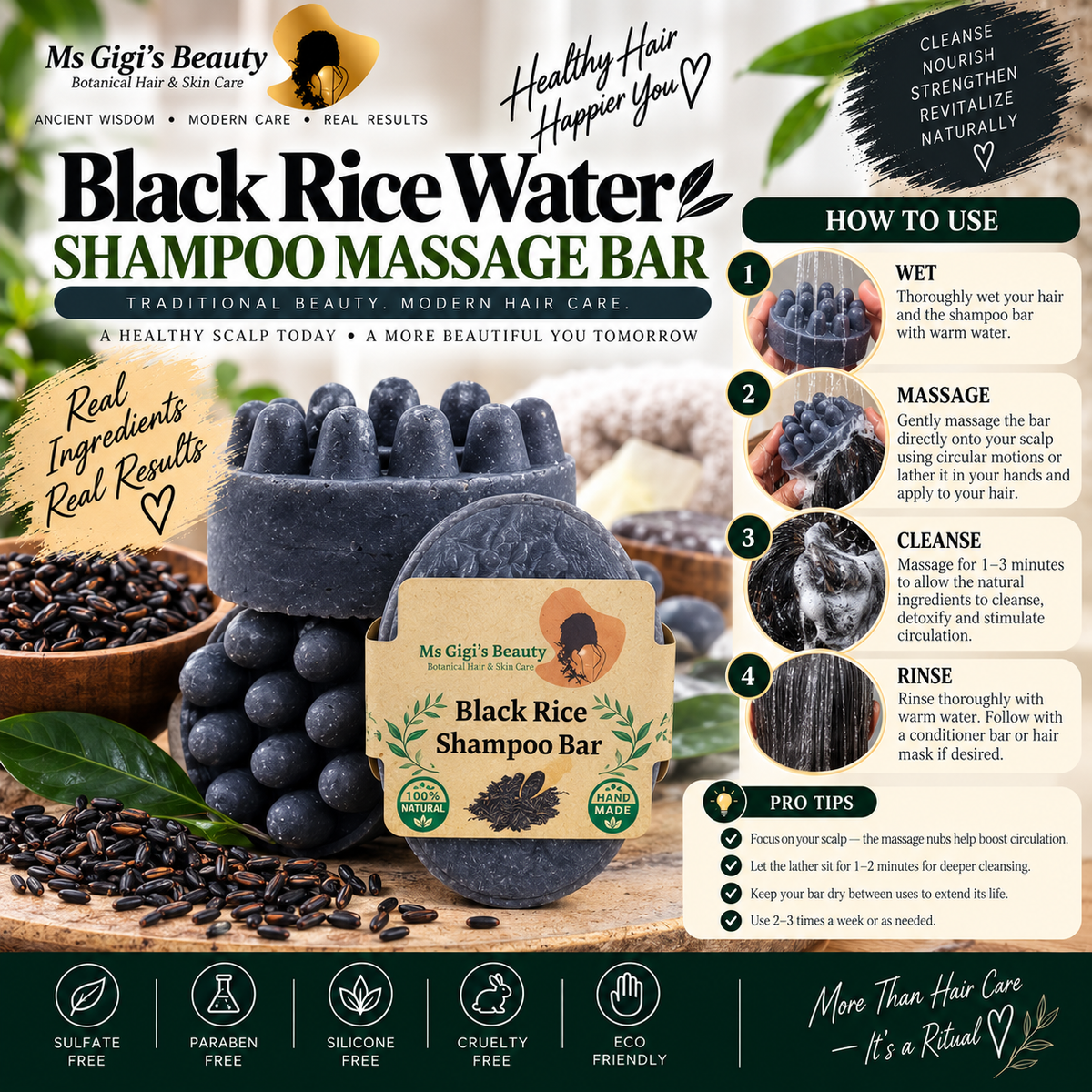 Black Rice Water Shampoo Massage Bar