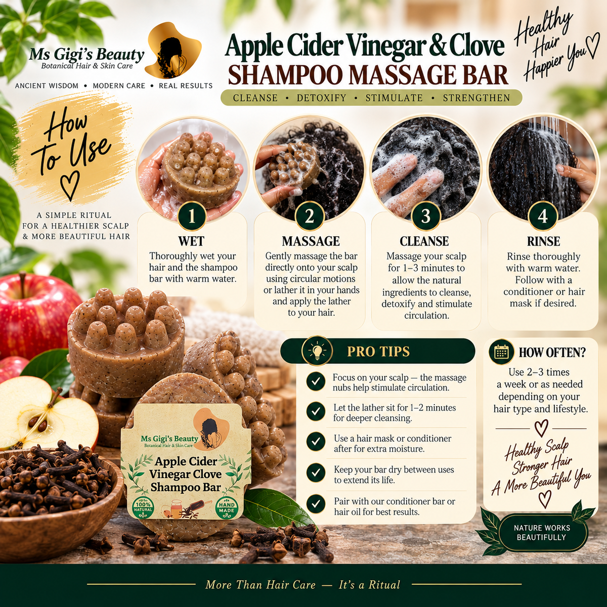 Apple Cider Vinegar & Clove Shampoo Massage Bar