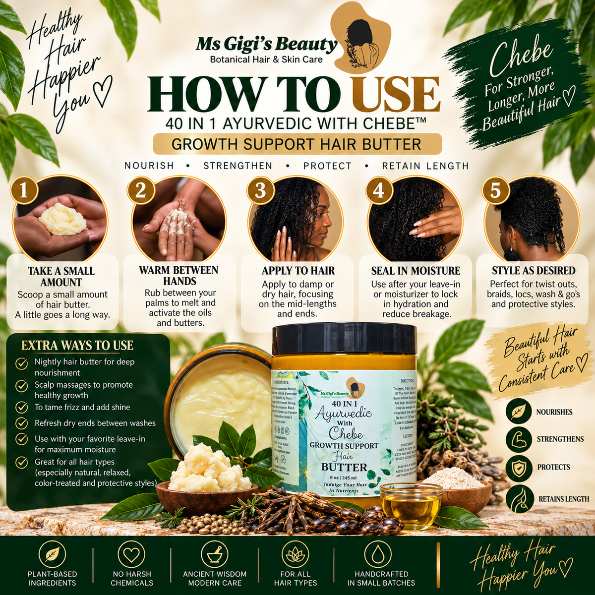 40 IN 1 Ayurvedic With Chebe Growth Support Hair Butter