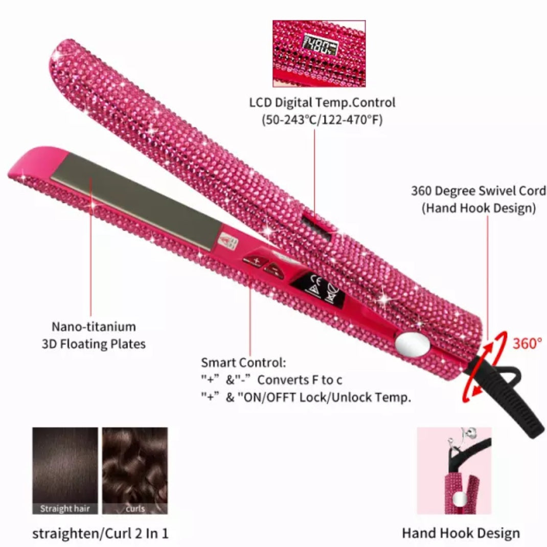 Crystal Rhinestones Flat Iron