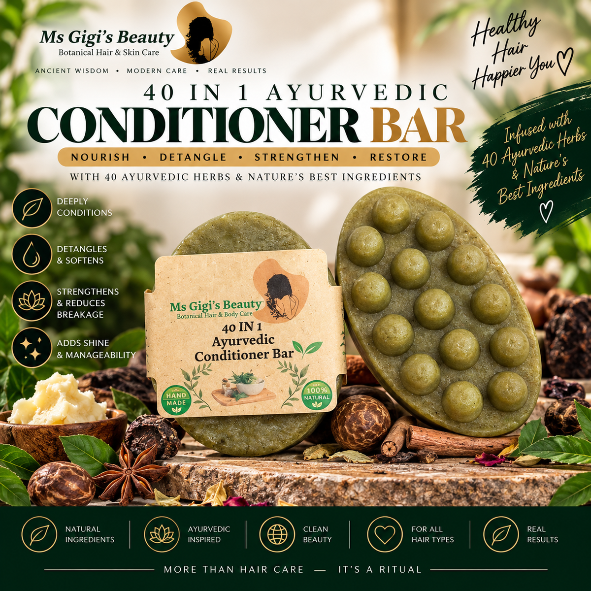 Ayurvedic Shampoo Bar, Ayurvedic Conditioner Bar, 40 IN 1 Ayurvedic Shampoo & Conditioner Bars