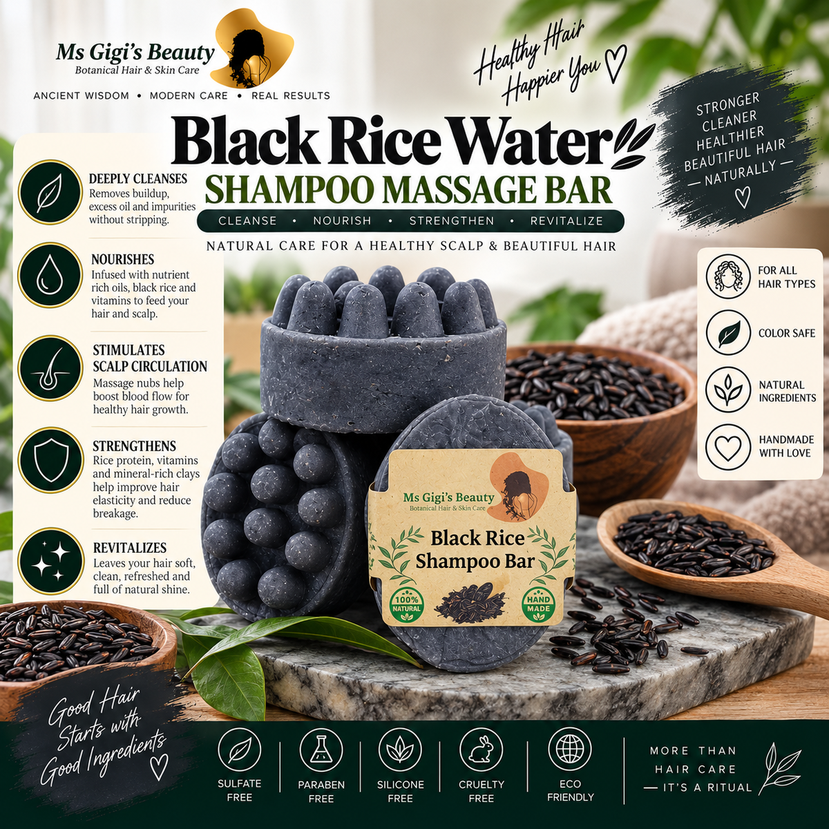 Black Rice Water Shampoo Massage Bar