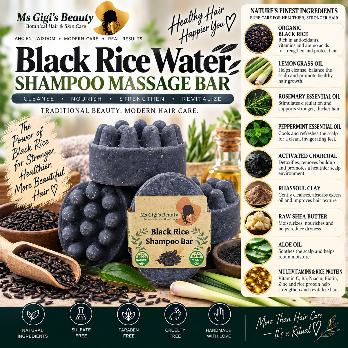 Black Rice Water Shampoo Massage Bar