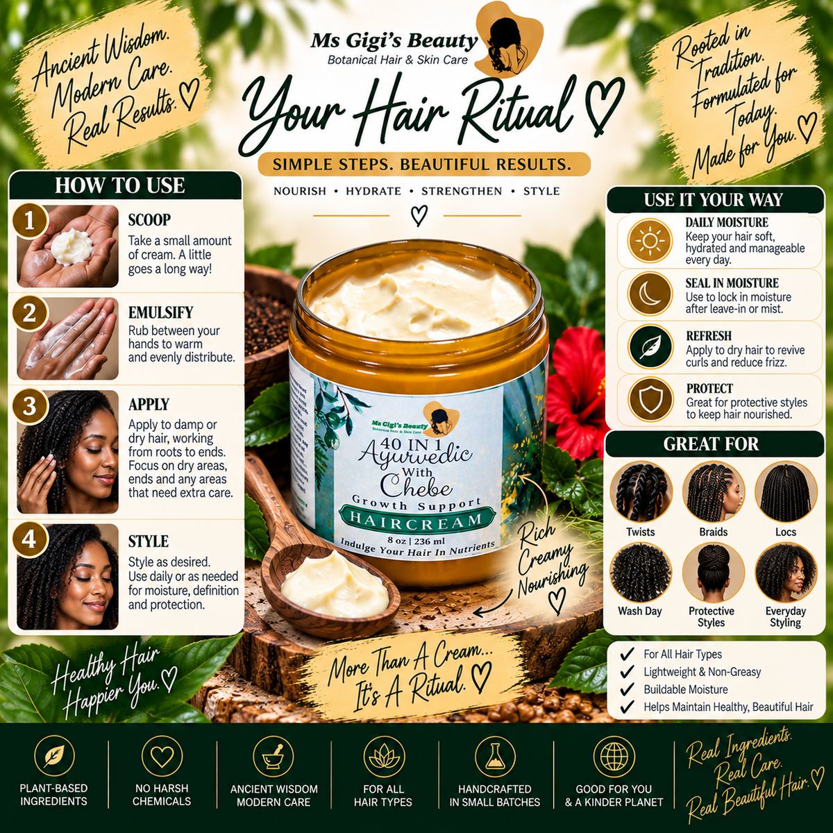40 in 1 Ayurvedic With Chebe Growth Support Hair Cream