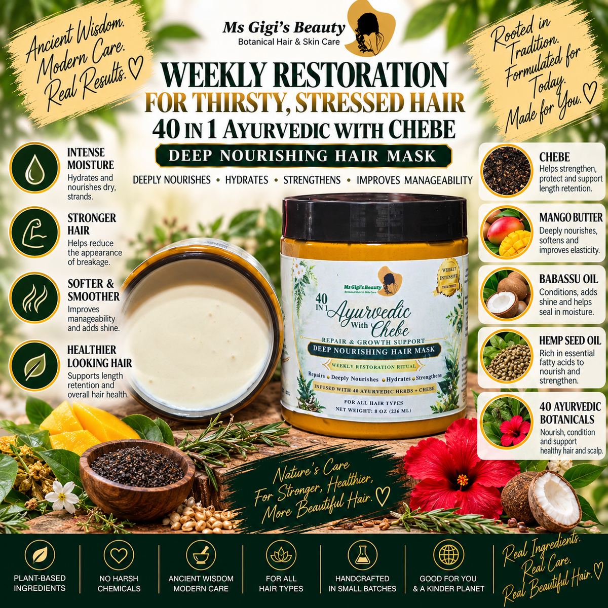 40 IN 1 Ayurvedic With Chebe Repair & Growth Support Deep Nourishing Hair Mask