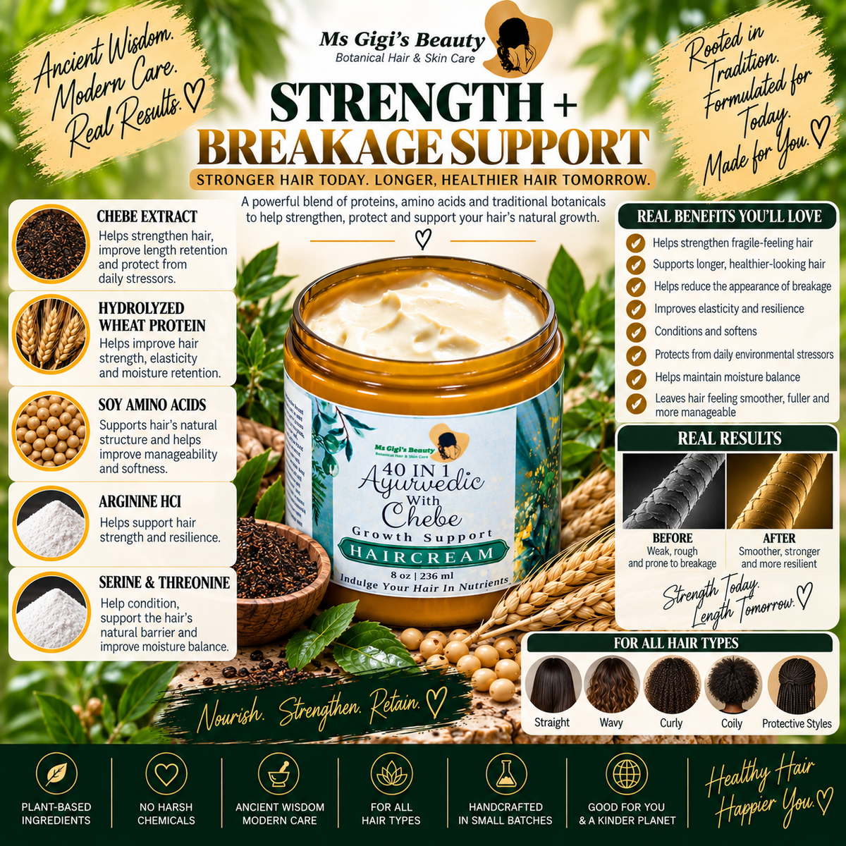 40 in 1 Ayurvedic With Chebe Growth Support Hair Cream
