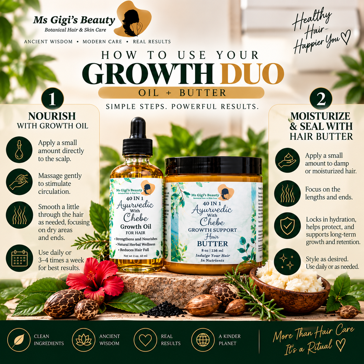 40 IN 1 Ayurvedic With Chebe Growth Duo, Ayurvedic Chebe Oil, Ayurvedic Chebe Butter