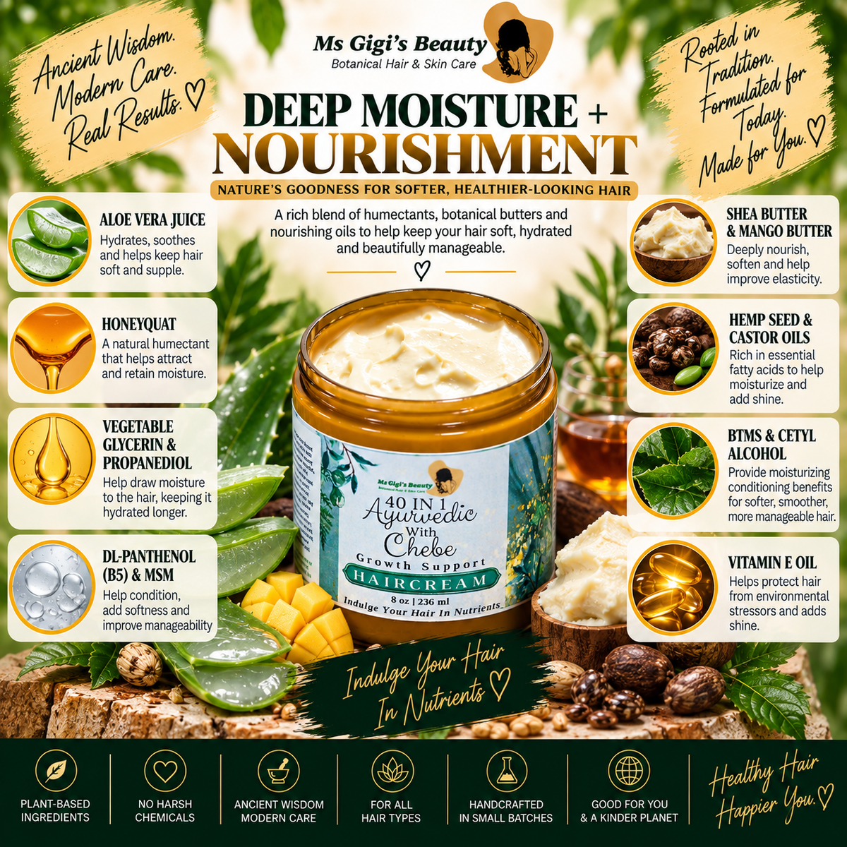 40 in 1 Ayurvedic With Chebe Growth Support Hair Cream