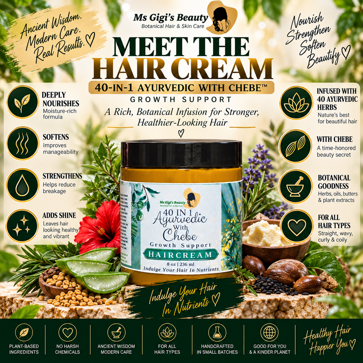 40 in 1 Ayurvedic With Chebe Growth Support Hair Cream