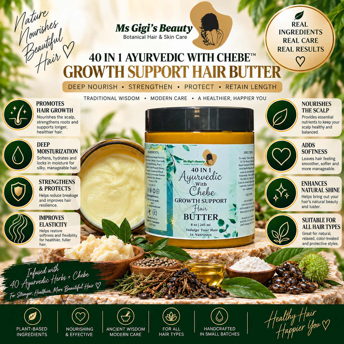 40 IN 1 Ayurvedic With Chebe Growth Support Hair Butter