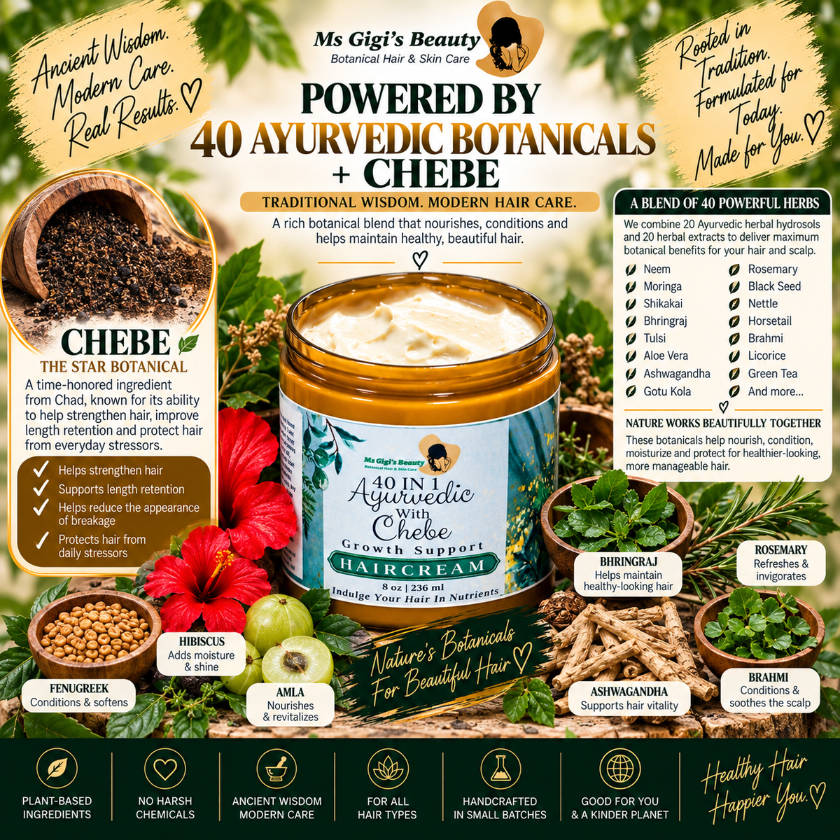 40 in 1 Ayurvedic With Chebe Growth Support Hair Cream