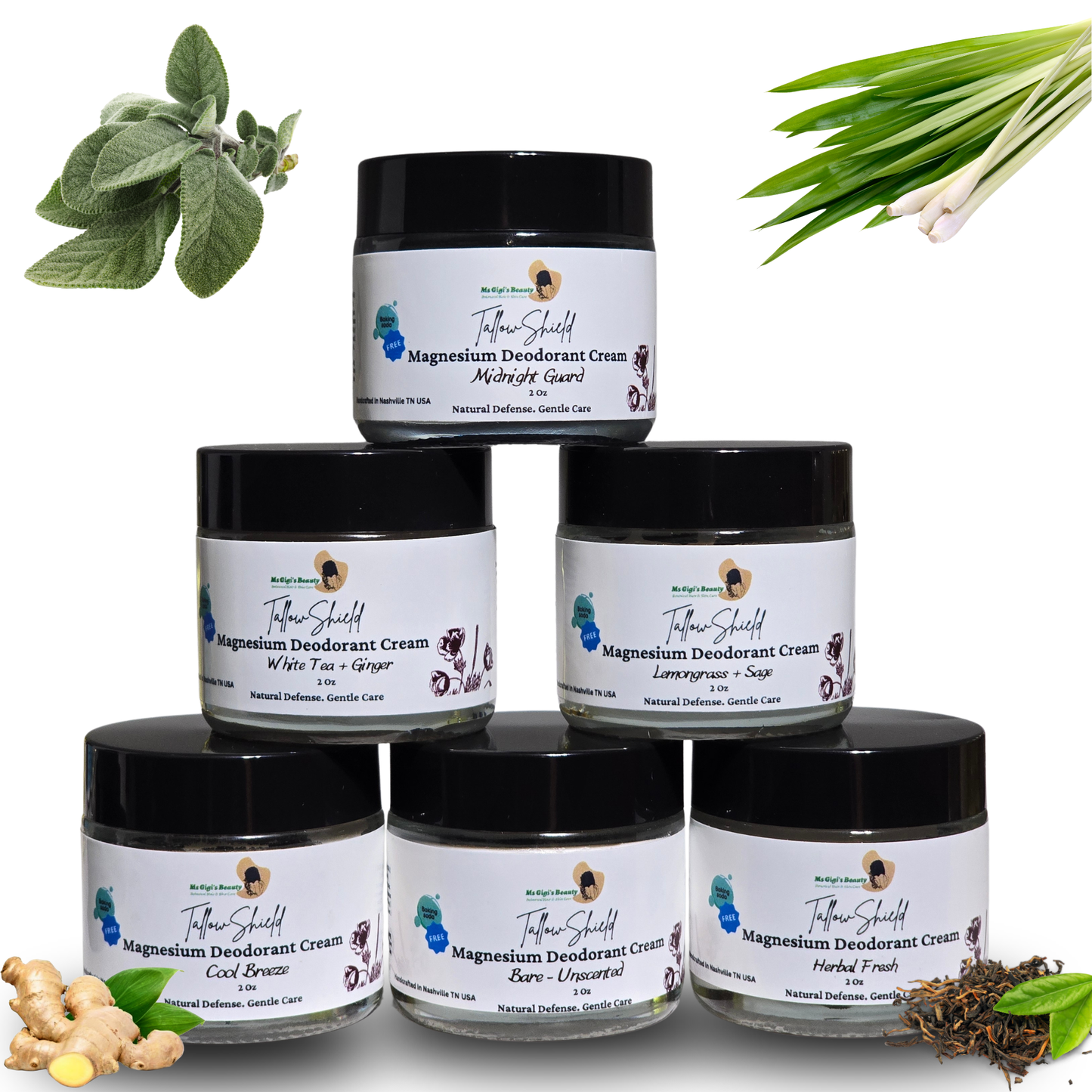 Tallow Shield Natural Magnesium Deodorant Creams, Baking Soda-Free Aluminum-Free