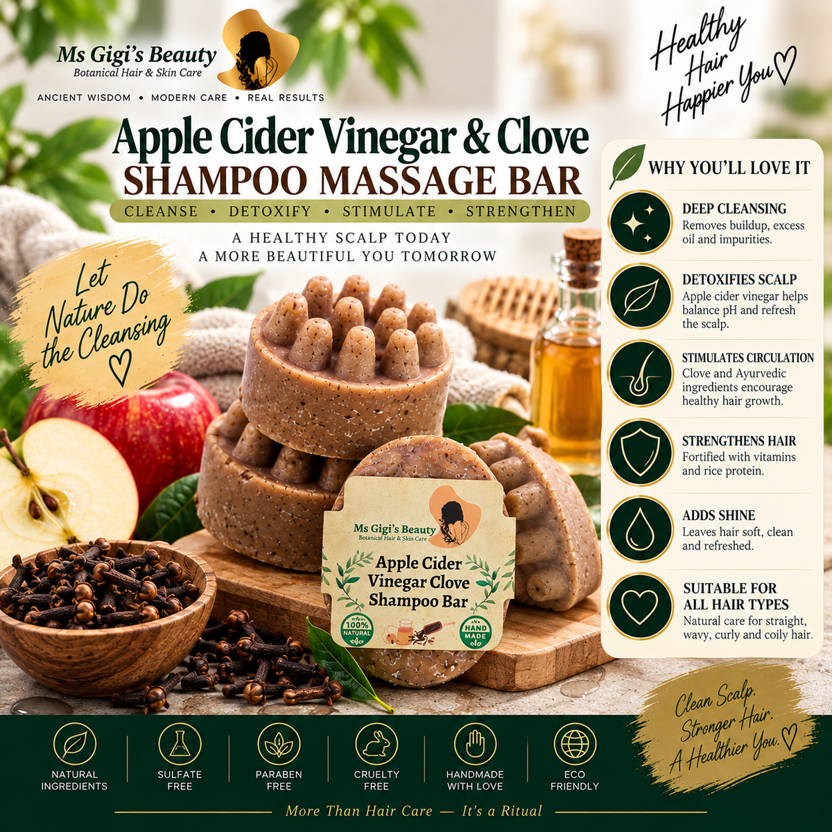 Apple Cider Vinegar & Clove Shampoo Massage Bar