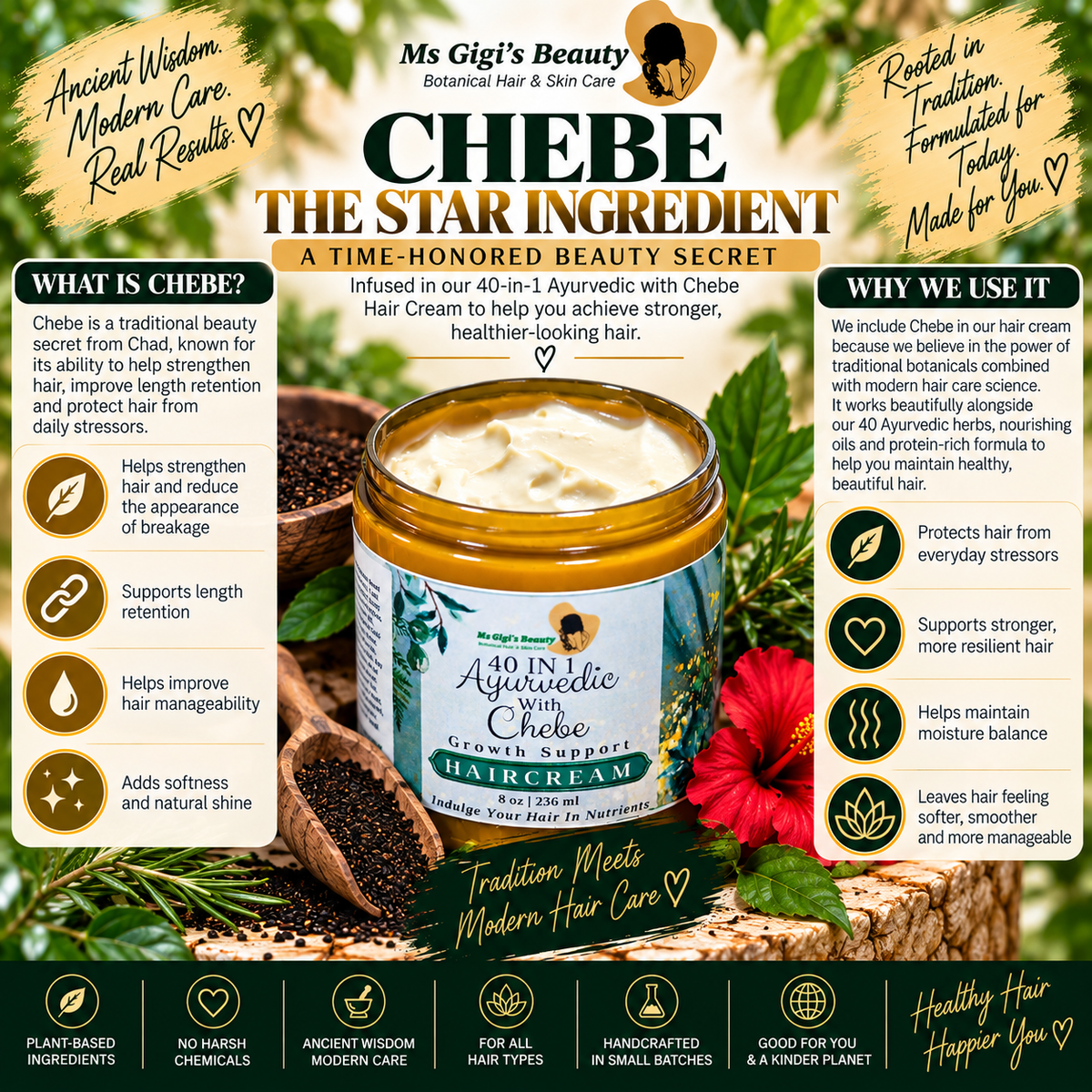 40 in 1 Ayurvedic With Chebe Growth Support Hair Cream