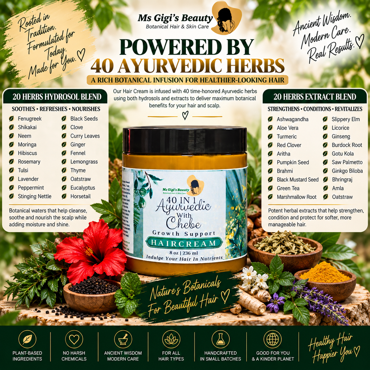 40 in 1 Ayurvedic With Chebe Growth Support Hair Cream