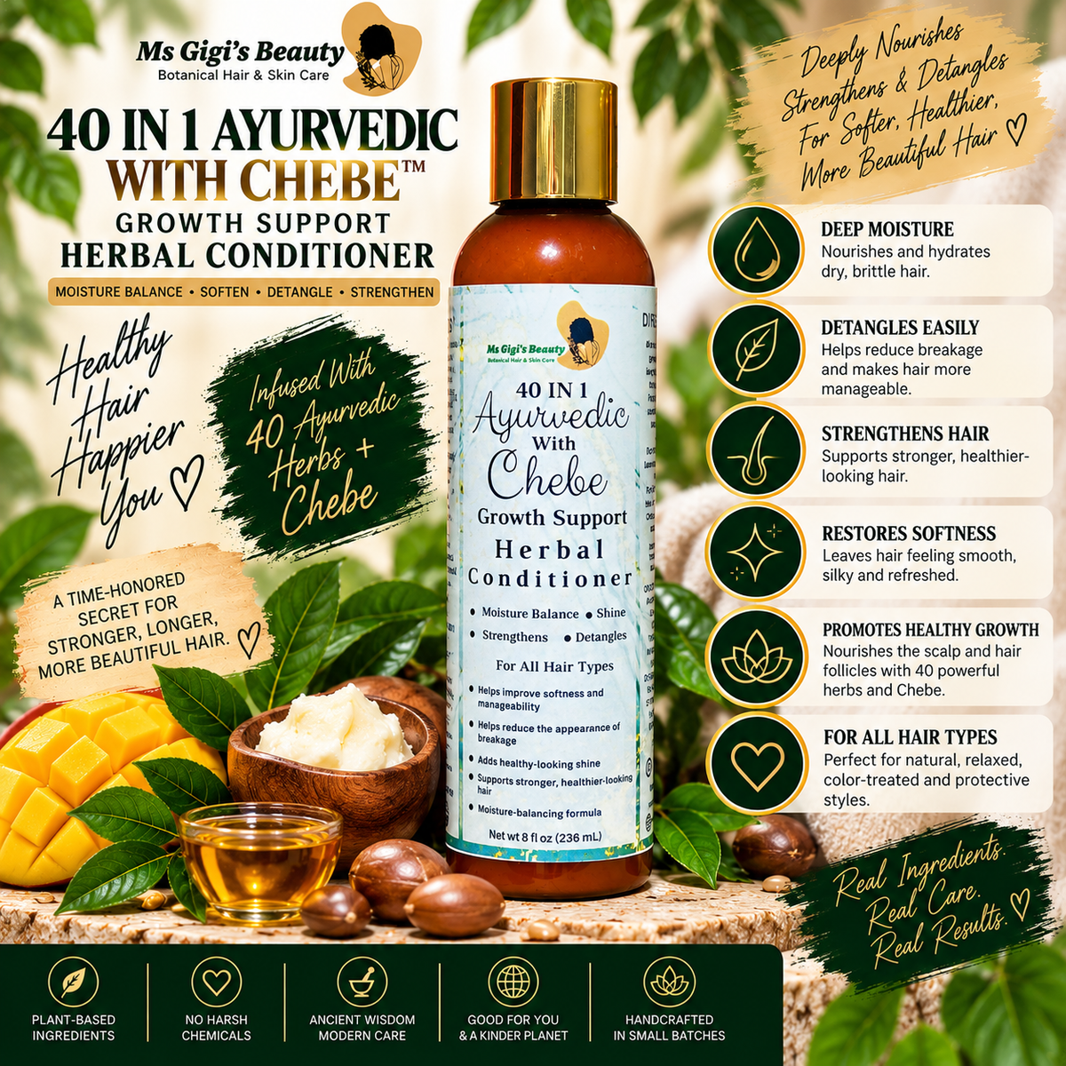 40 IN 1 Ayurvedic With Chebe Wash Day Duo, Growth Support Herbal Shampoo & Conditioner