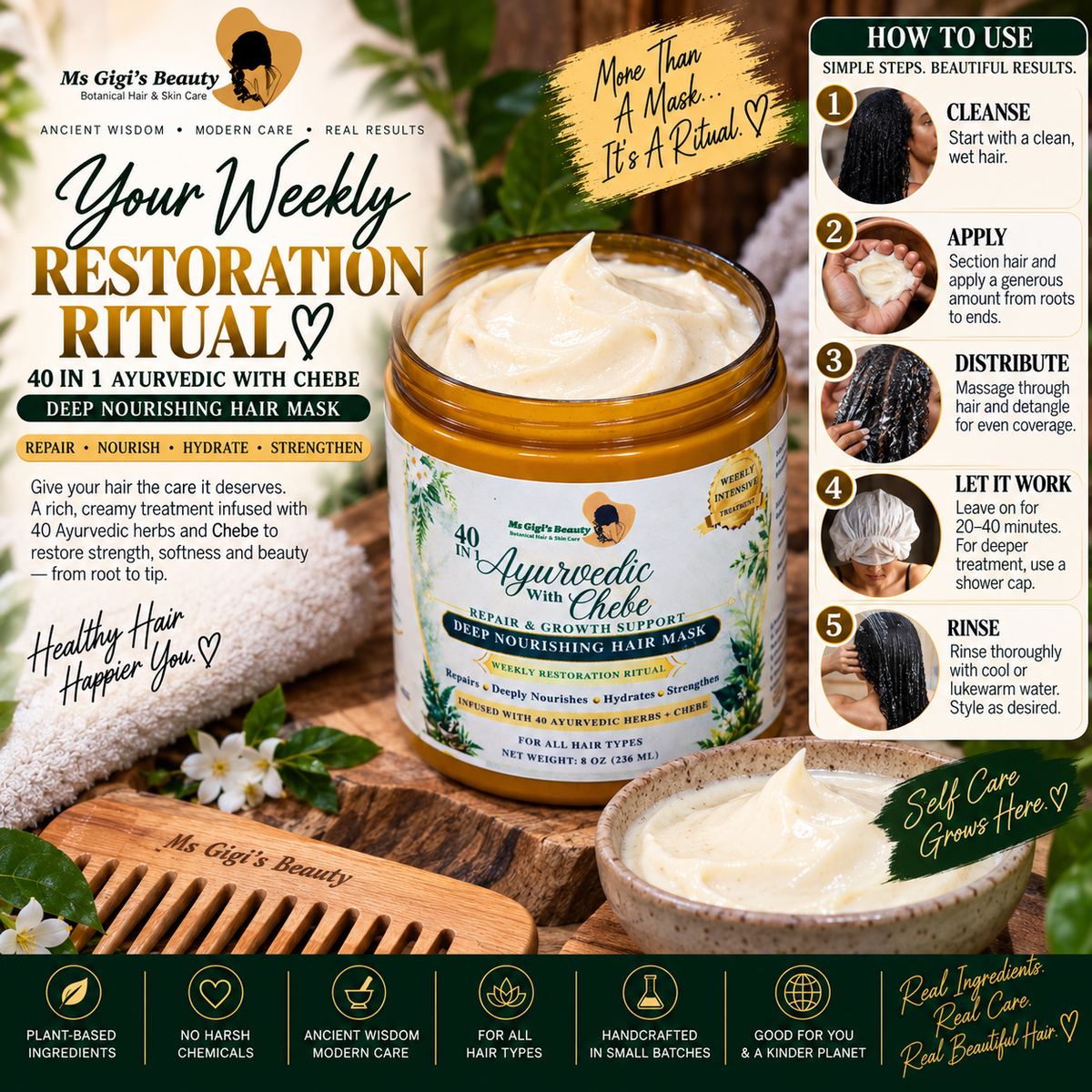 40 IN 1 Ayurvedic With Chebe Repair & Growth Support Deep Nourishing Hair Mask
