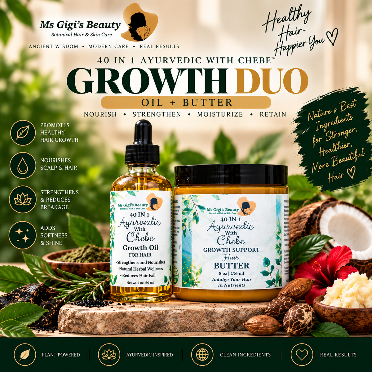 40 IN 1 Ayurvedic With Chebe Growth Duo, Ayurvedic Chebe Oil, Ayurvedic Chebe Butter