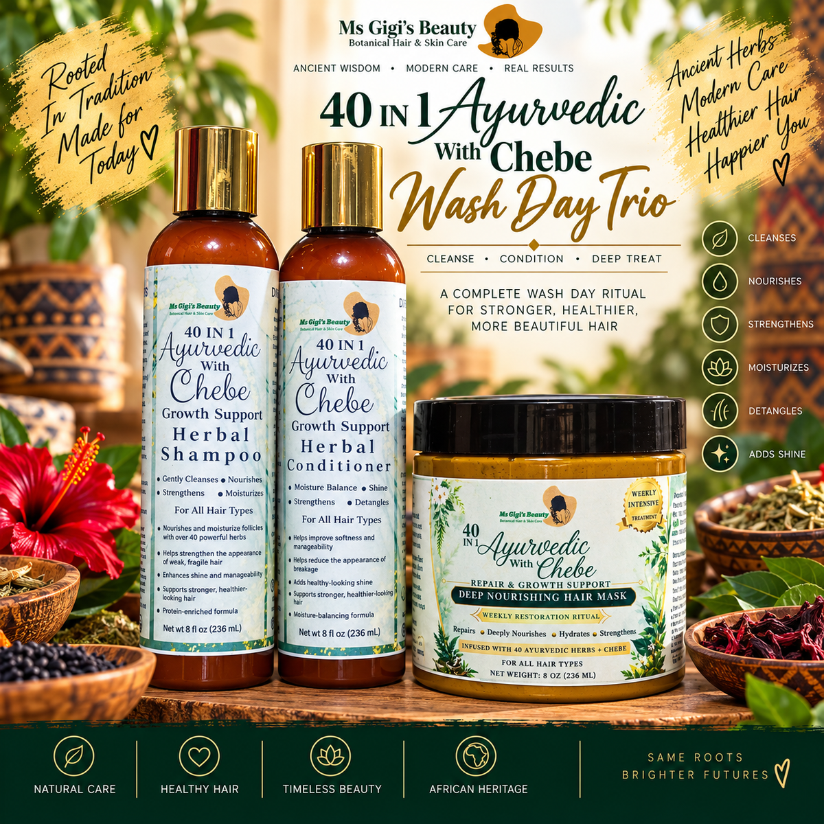 40-in-1 Ayurvedic with Chebe Wash Day Trio