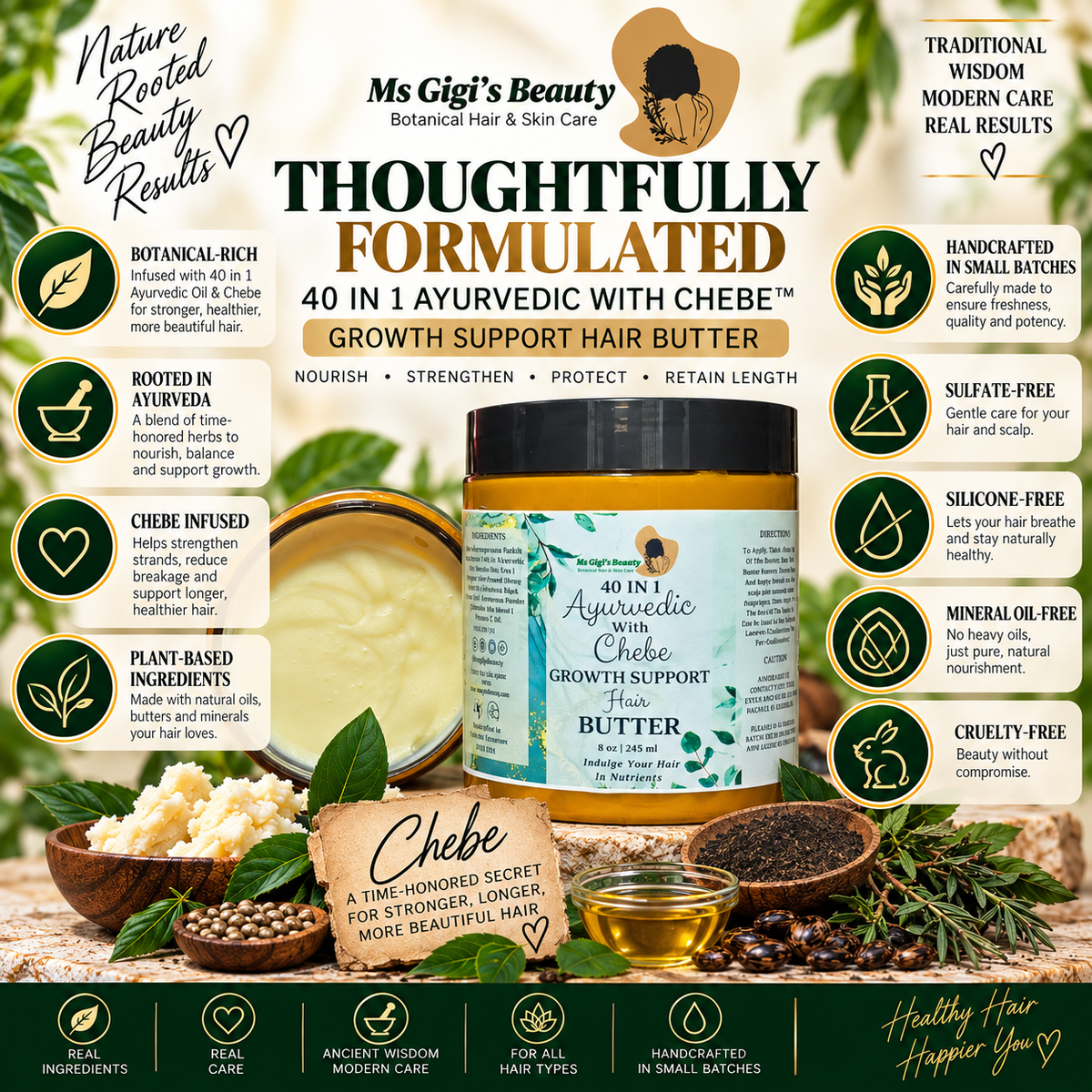 40 IN 1 Ayurvedic With Chebe Growth Support Hair Butter