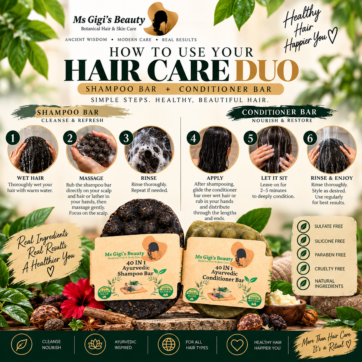 Ayurvedic Shampoo Bar, Ayurvedic Conditioner Bar, 40 IN 1 Ayurvedic Shampoo & Conditioner Bars
