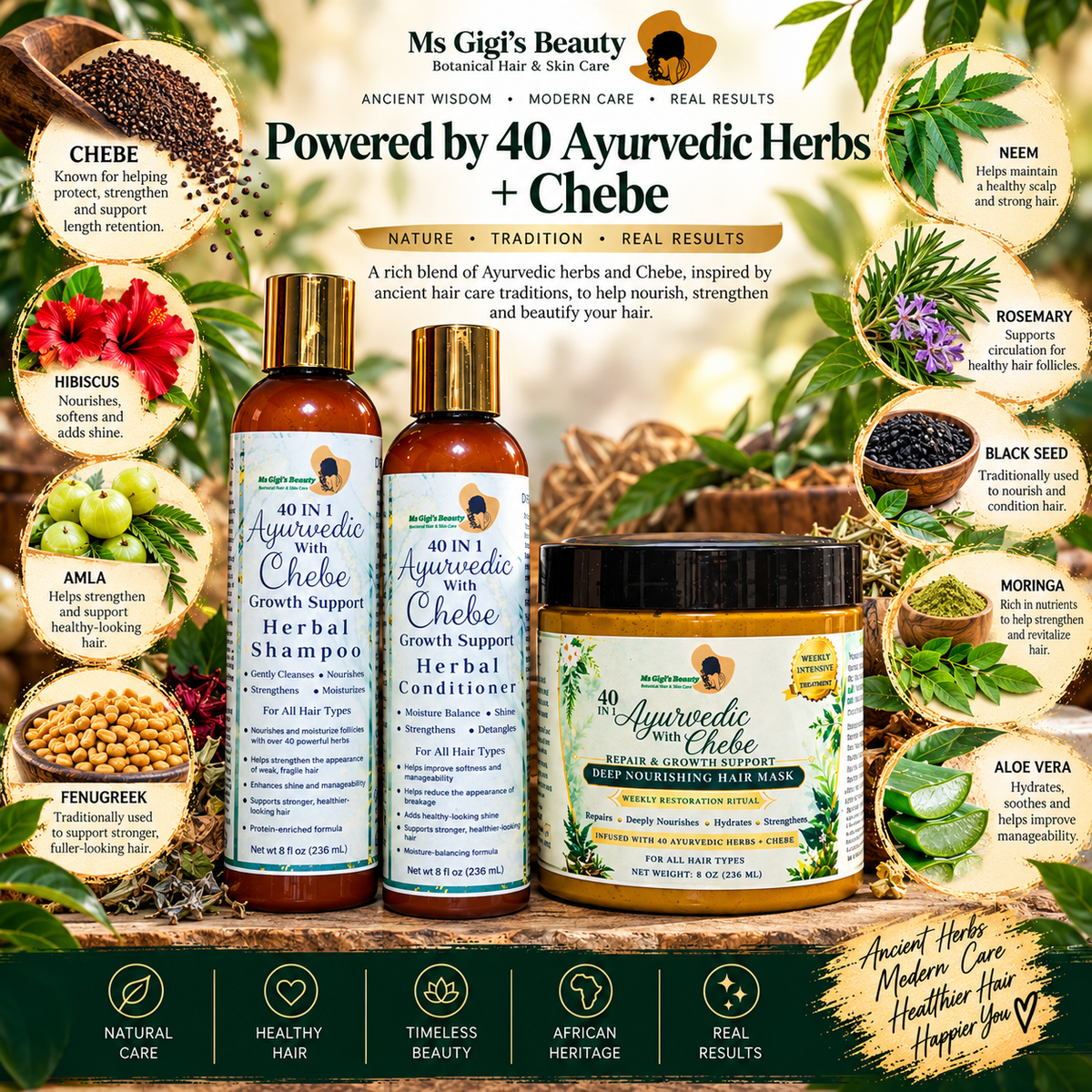 40-in-1 Ayurvedic with Chebe Wash Day Trio
