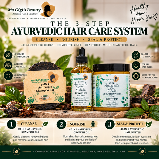 3-Step Ayurvedic With Chebe Hair Care System, Ayurvedic Hair Growth Oil, Ayurvedic With Chebe Butter