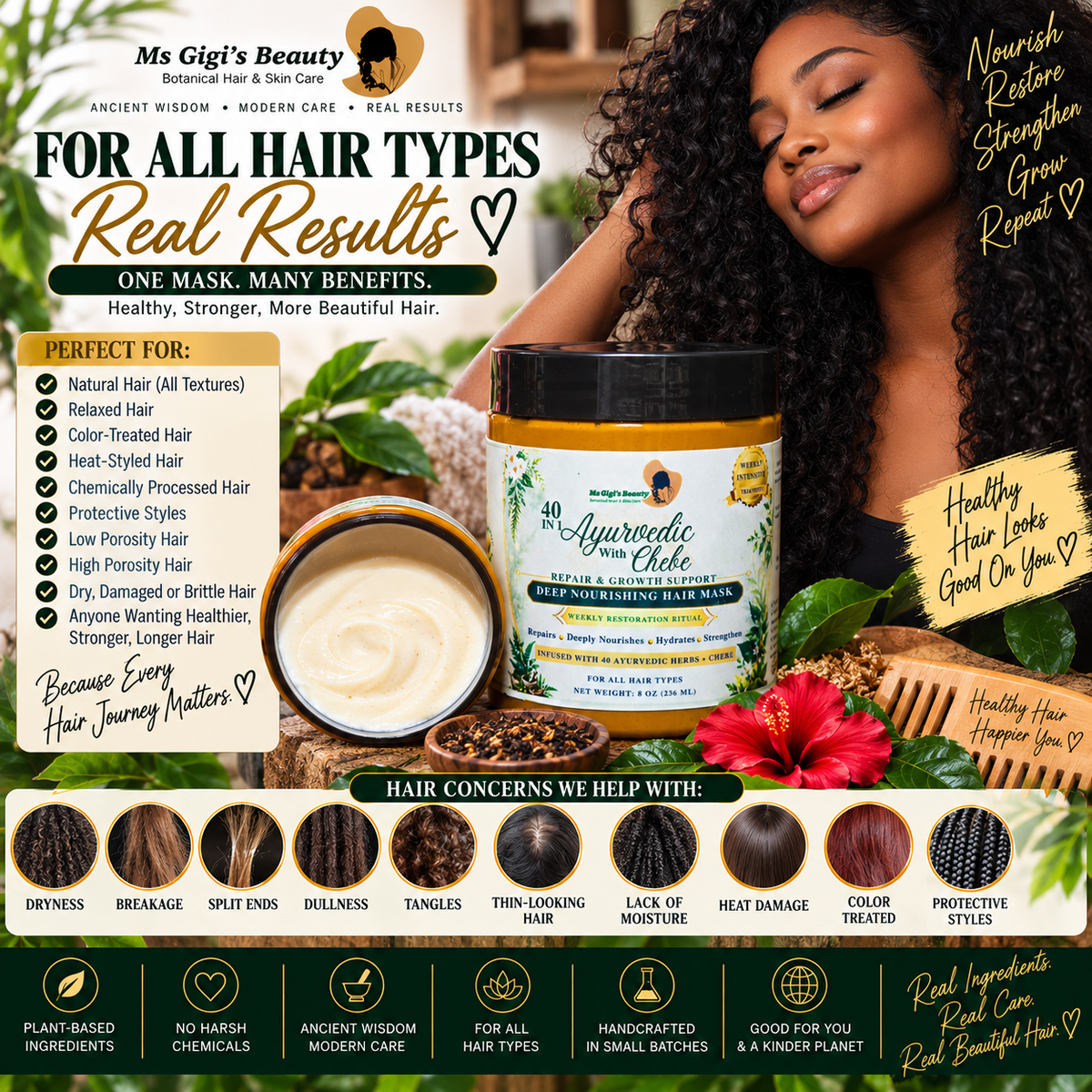 40 IN 1 Ayurvedic With Chebe Repair & Growth Support Deep Nourishing Hair Mask
