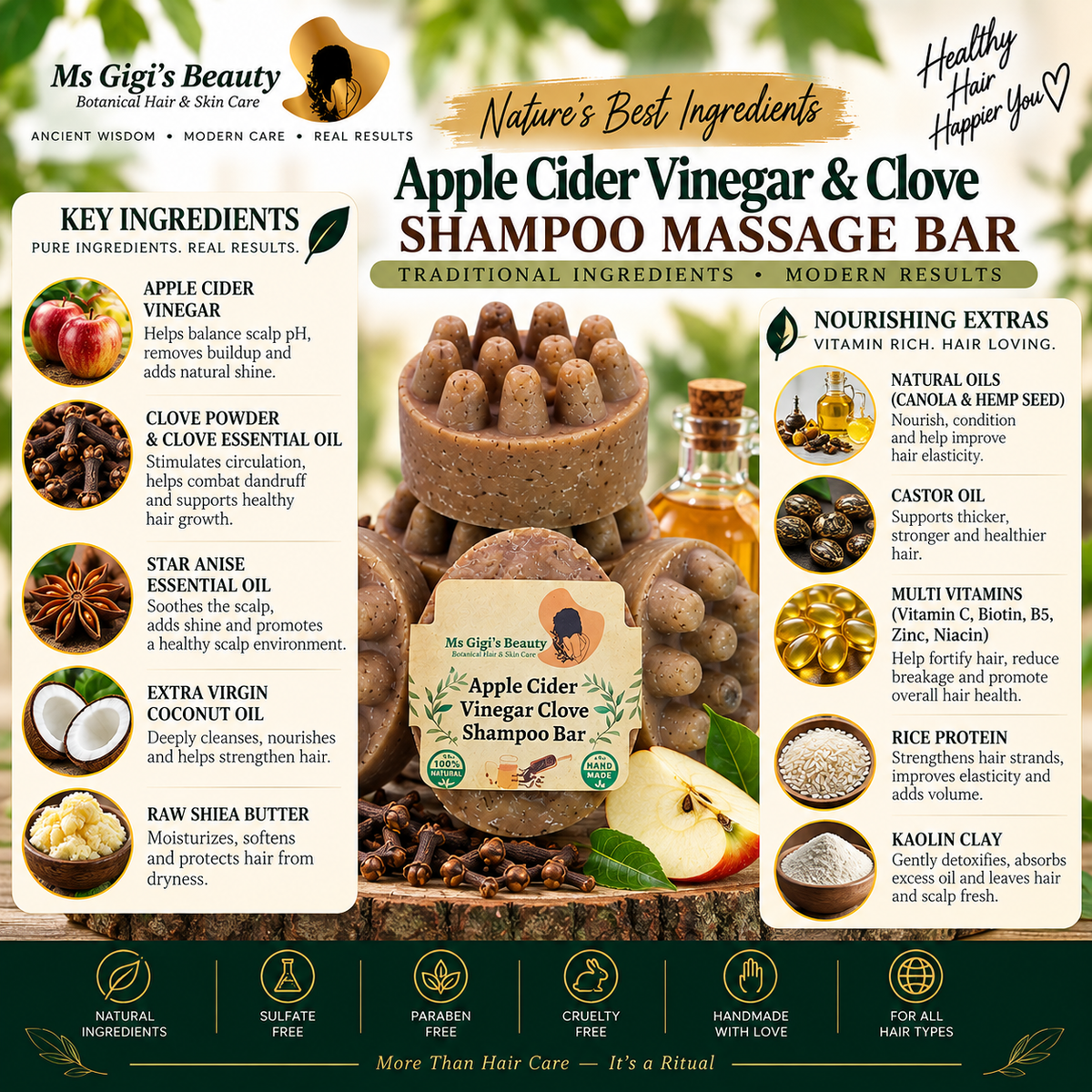 Apple Cider Vinegar & Clove Shampoo Massage Bar
