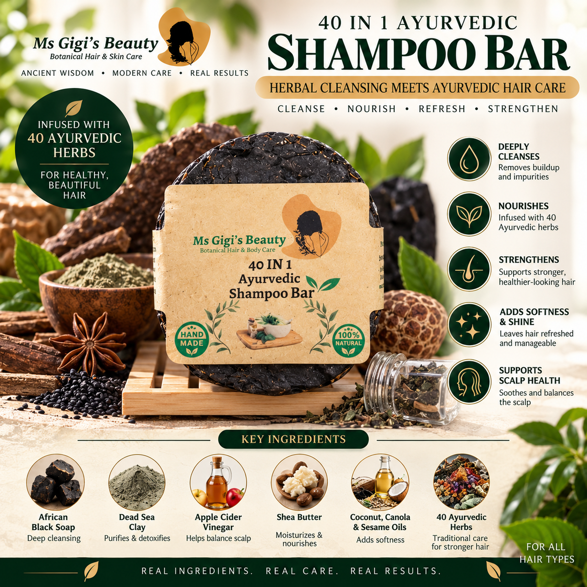 Ayurvedic Shampoo Bar, Ayurvedic Conditioner Bar, 40 IN 1 Ayurvedic Shampoo & Conditioner Bars